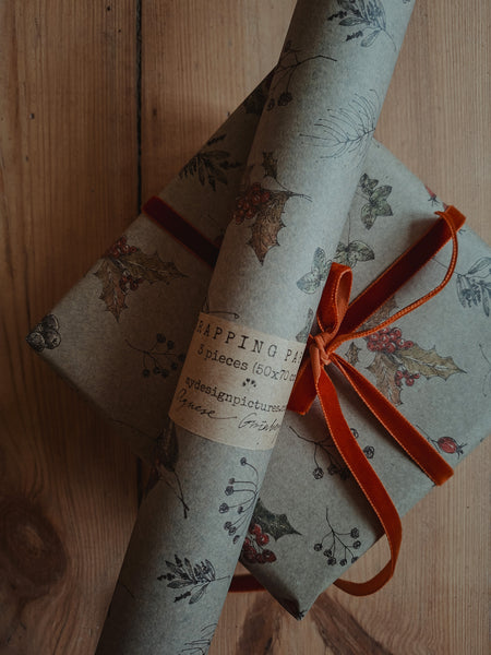 Winter florals kraft wrapping paper
