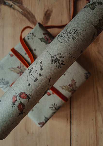Winter florals kraft wrapping paper