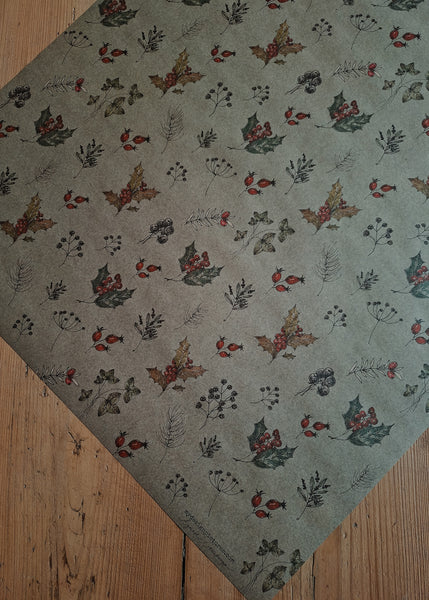 Winter florals kraft wrapping paper