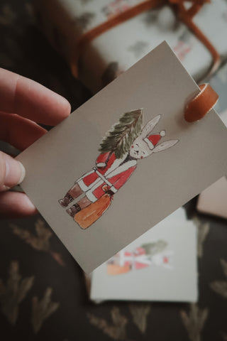 Winter bunny with a tree/small flat card