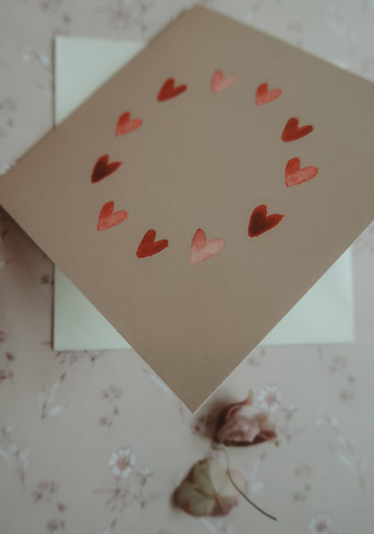 Red hearts, folded card