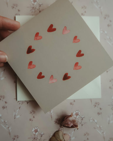 Red hearts, folded card