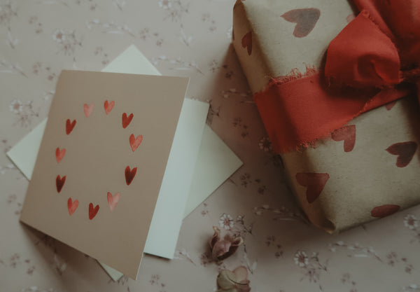 Red hearts, folded card