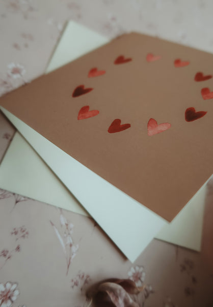 Red hearts, folded card