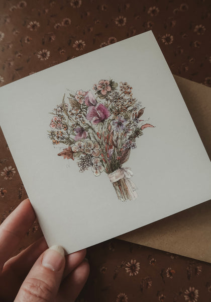 Bouquet with sweat peas, folded card