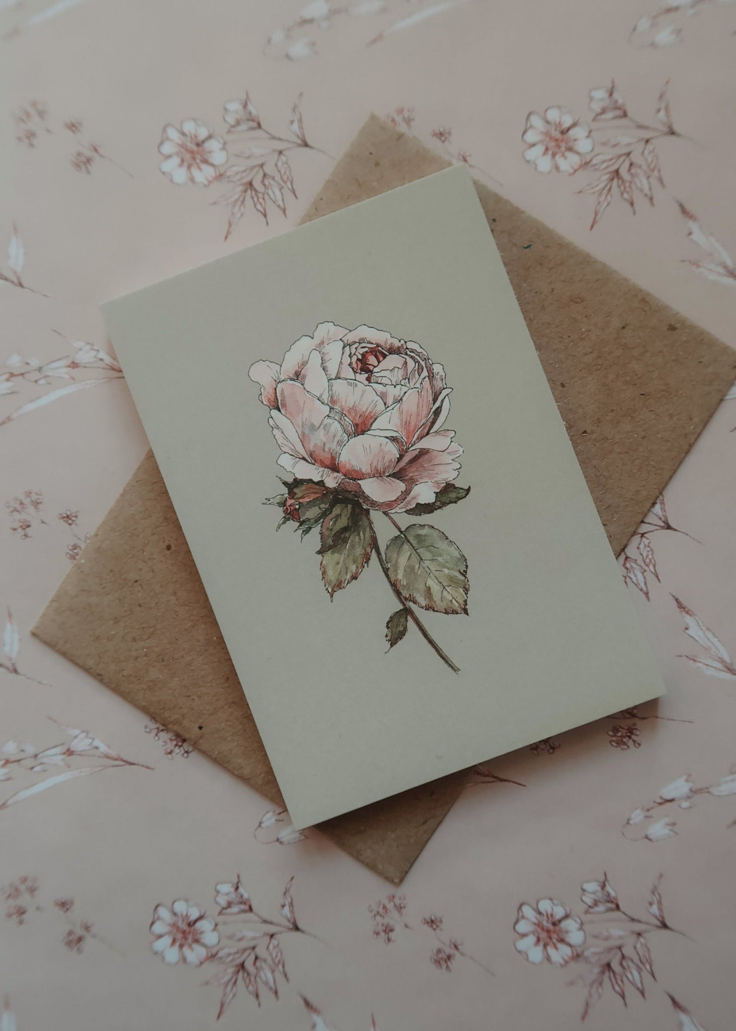 Vintage rose card, small flat card