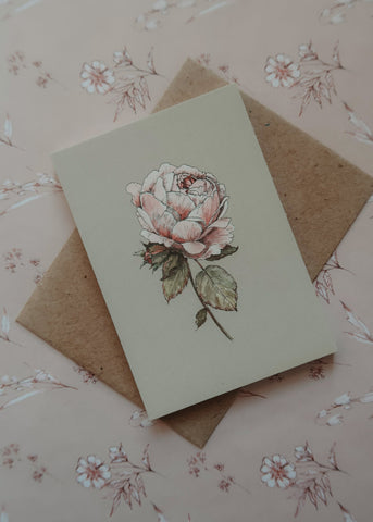 Vintage rose card, small flat card