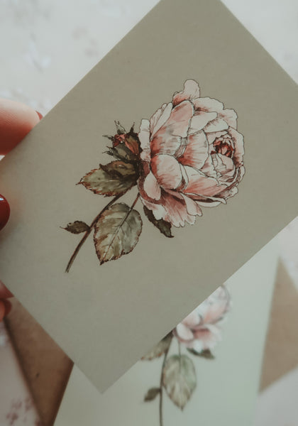 Vintage rose card, small flat card