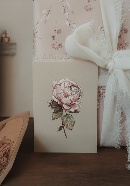 Vintage rose card, small flat card