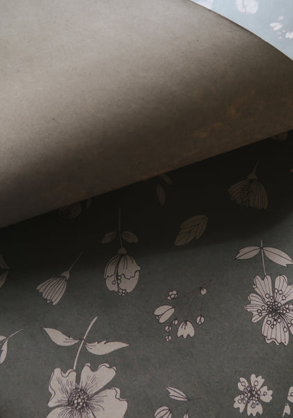 FLORAL gray blue kraft wrapping paper