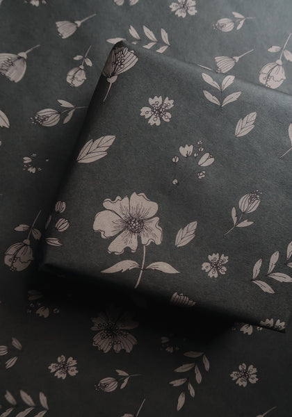 SET OF 3 pieces FLORAL gray blue kraft wrapping paper