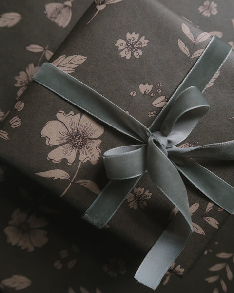 FLORAL gray blue kraft wrapping paper