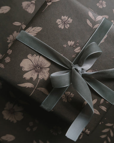 FLORAL gray blue kraft wrapping paper