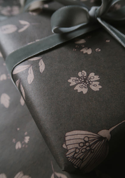 FLORAL gray blue kraft wrapping paper