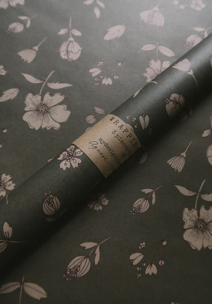 FLORAL gray blue kraft wrapping paper