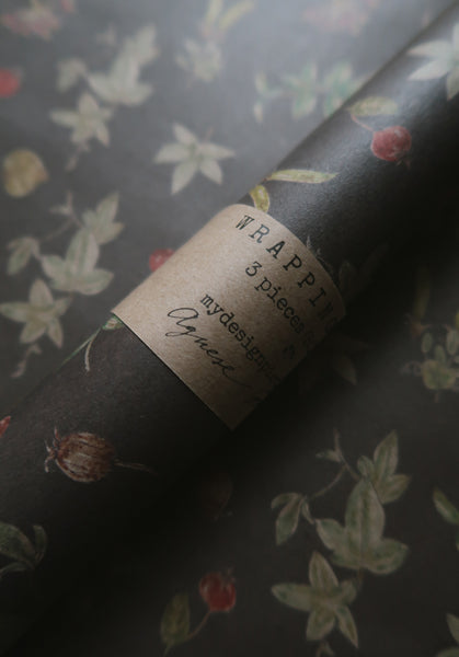 SET OF 3 pieces BOTANICAL kraft wrapping paper