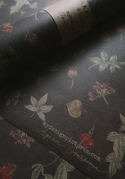 SET OF 3 pieces BOTANICAL kraft wrapping paper
