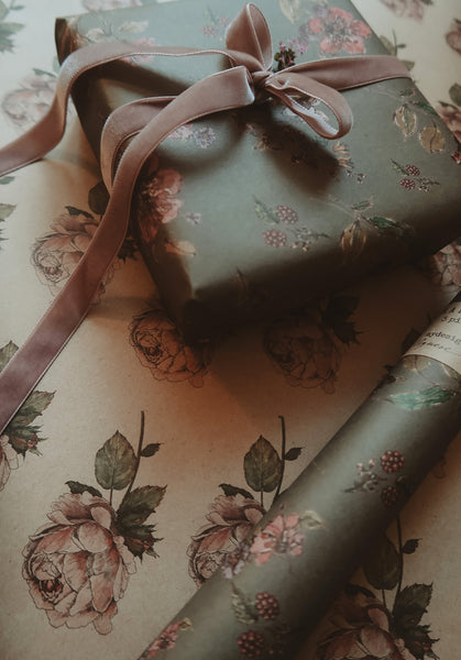 Flowers on dark gray kraft wrapping paper