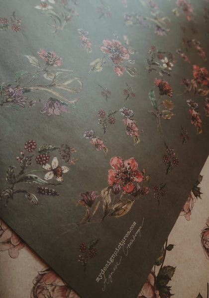 SET of 3 Flowers on dark gray kraft wrapping paper