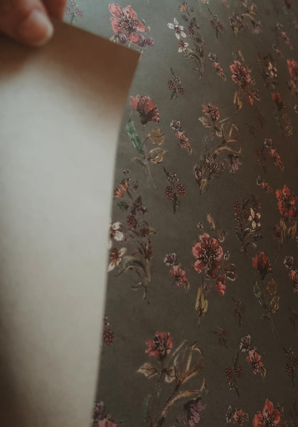 Flowers on dark gray kraft wrapping paper