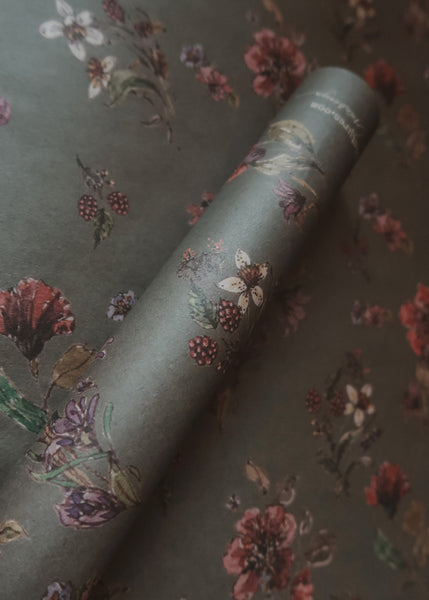 SET of 3 Flowers on dark gray kraft wrapping paper