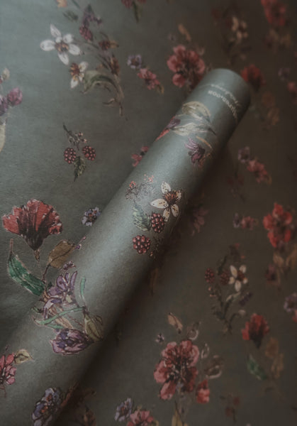 Flowers on dark gray kraft wrapping paper