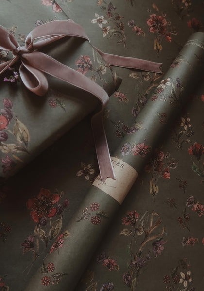 SET of 3 Flowers on dark gray kraft wrapping paper