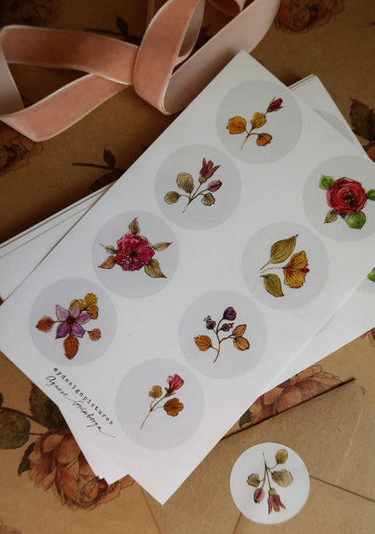 8 different florals sticker set
