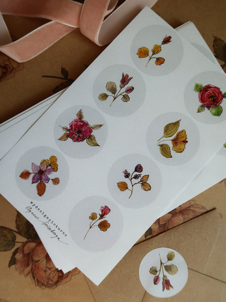 8 different florals sticker set