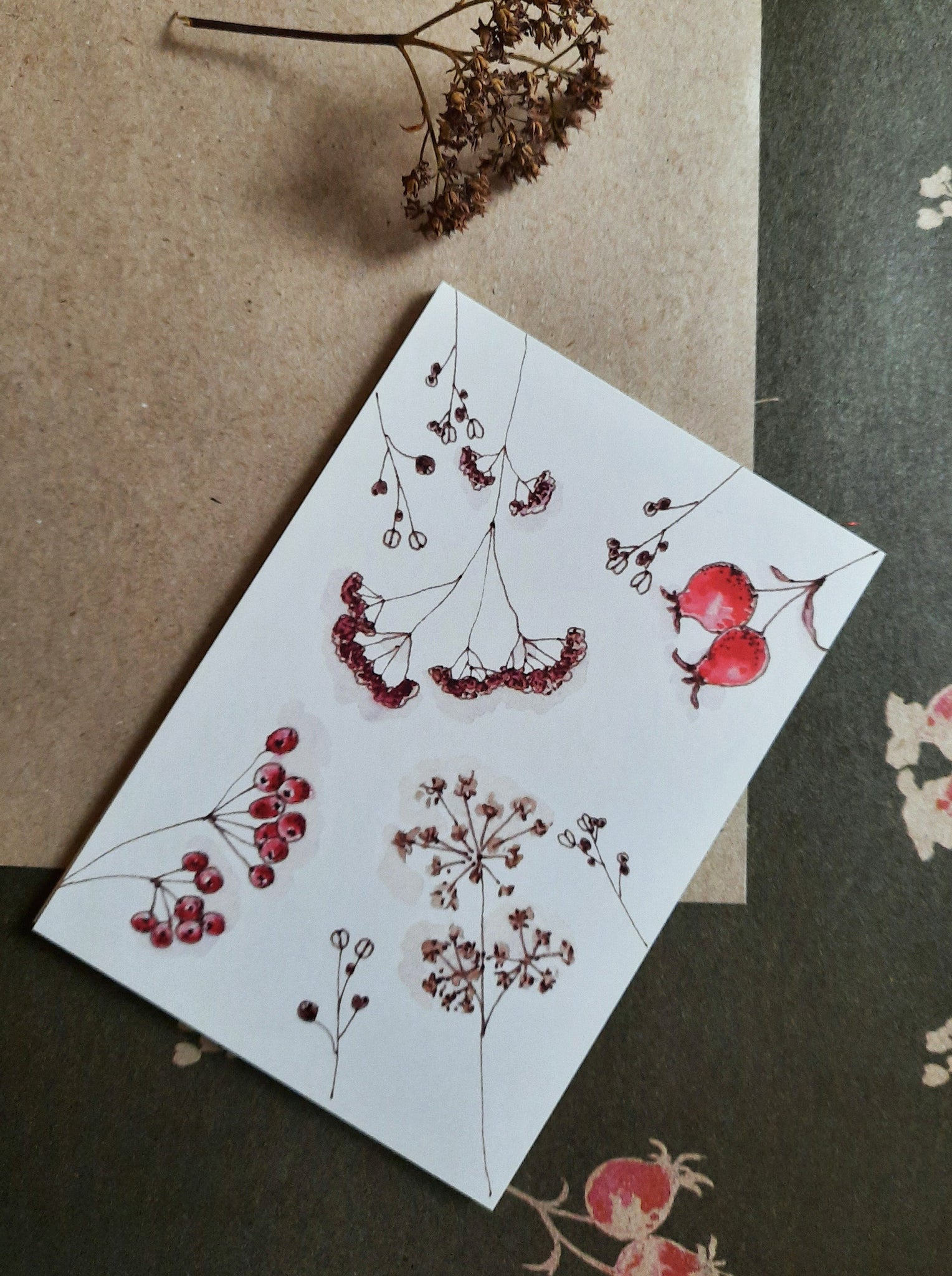 Winter florals card/small flat card