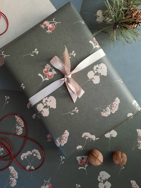 Floral wrapping paper kraft deep green