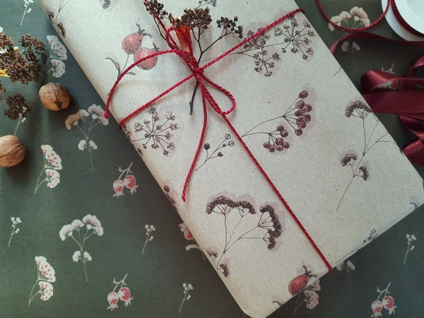 SET OF 3 pieces FLORAL kraft wrapping paper