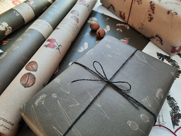Graphical floral kraft wrapping paper