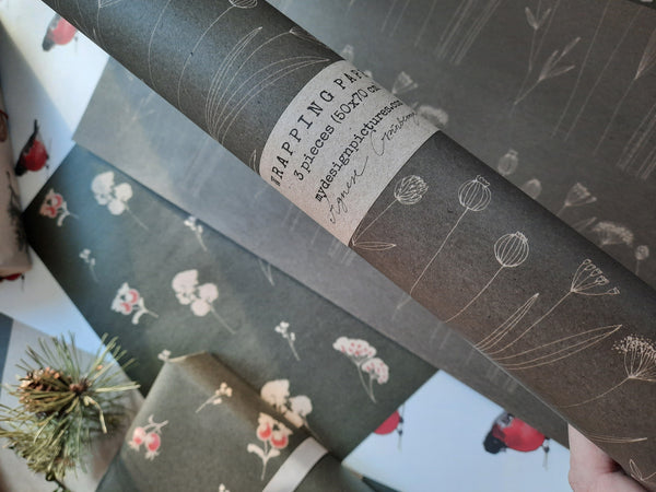 Graphical floral kraft wrapping paper