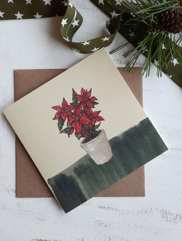 Poinsettia plant, folded card