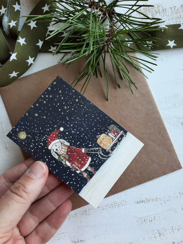 Bunny in a winter night/small flat card