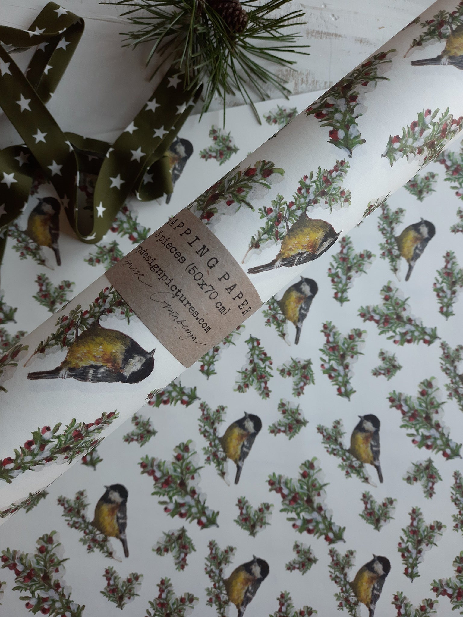 SET OF 3 pieces TIT BIRD white wrapping paper
