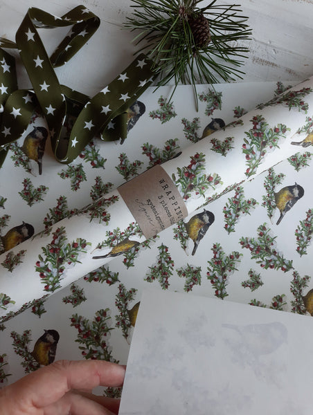 SET OF 3 pieces TIT BIRD white wrapping paper