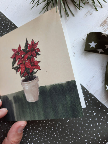 Poinsettia plant, folded card