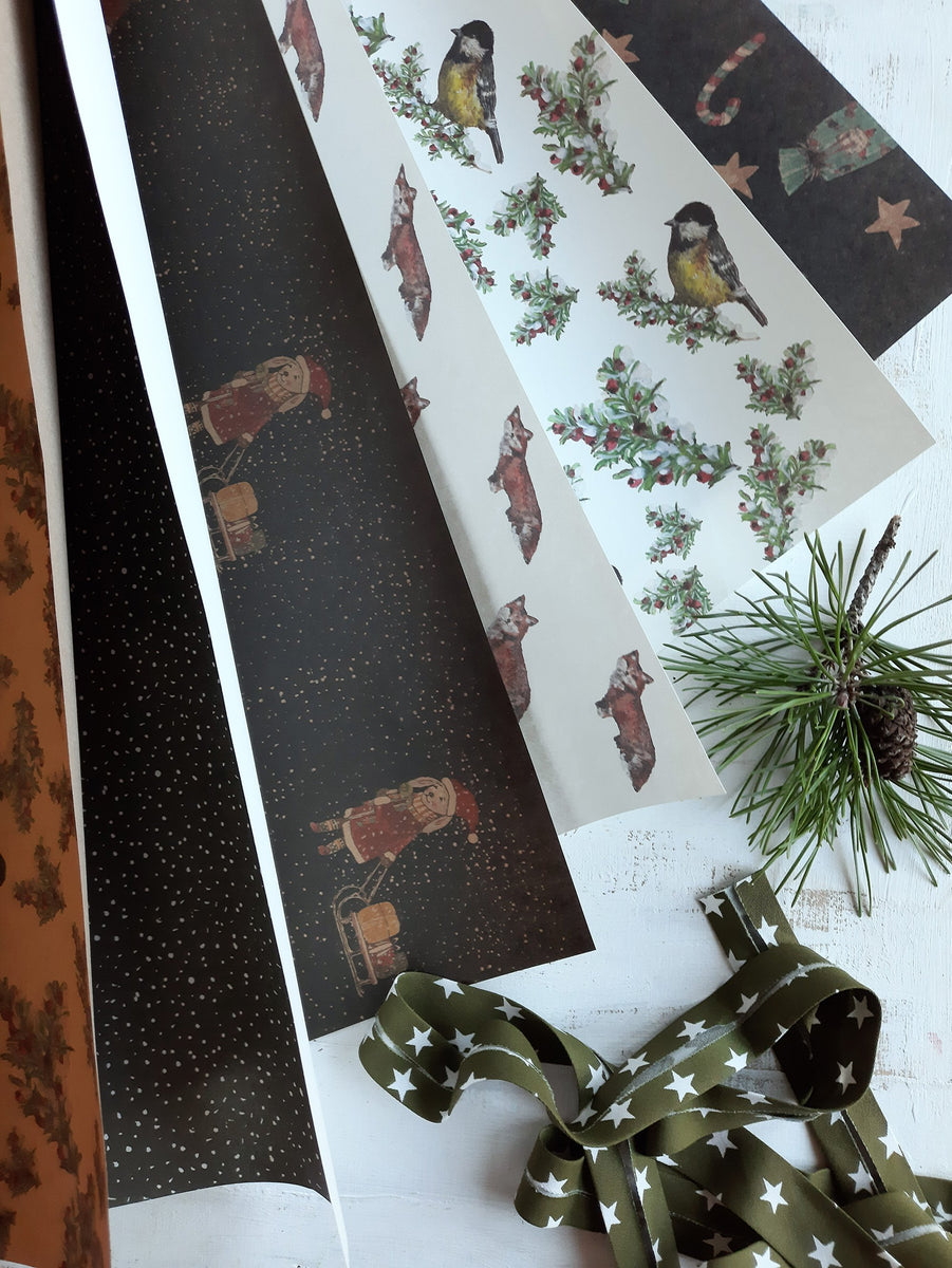 SET OF 3 pieces BUNNY WITH SLED kraft wrapping paper – MyDesignPictures