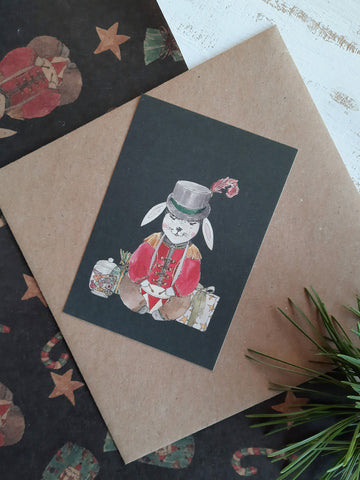 Bunny with Christmas presents/small flat card