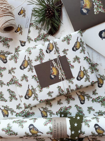 Tit bird white wrapping paper