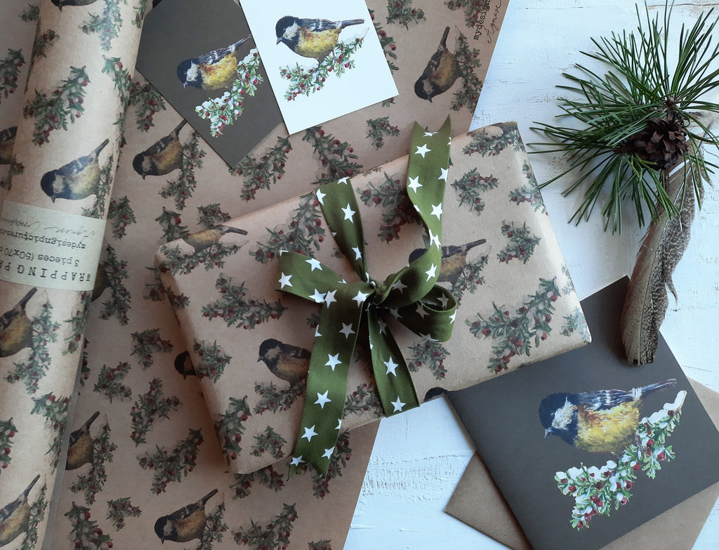 SET OF 3 pieces Tit bird kraft wrapping paper – MYDESIGNPICTURES