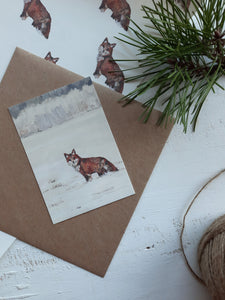 Fox in a winter landscape/small flat card