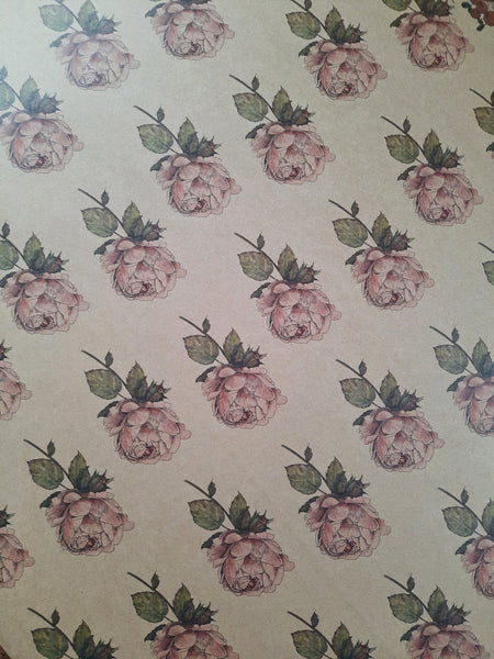 SET OF 3 pieces VINTAGE ROSE kraft wrapping paper
