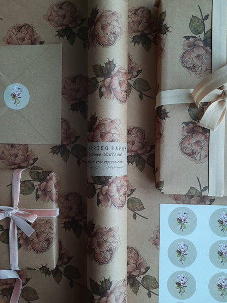 SET OF 3 pieces VINTAGE ROSE kraft wrapping paper