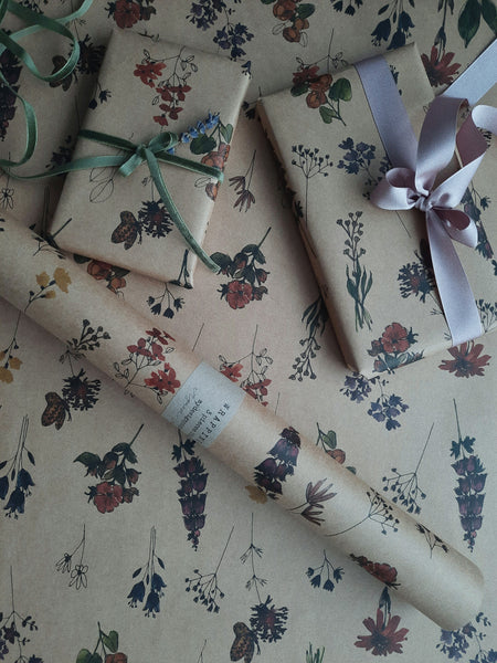 Meadow flowers kraft wrapping paper