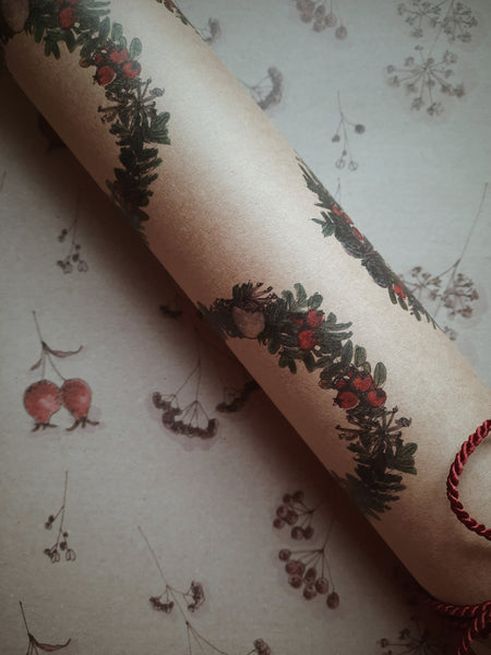 Christmas wreath kraft wrapping paper