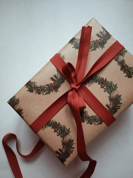 Christmas wreath kraft wrapping paper