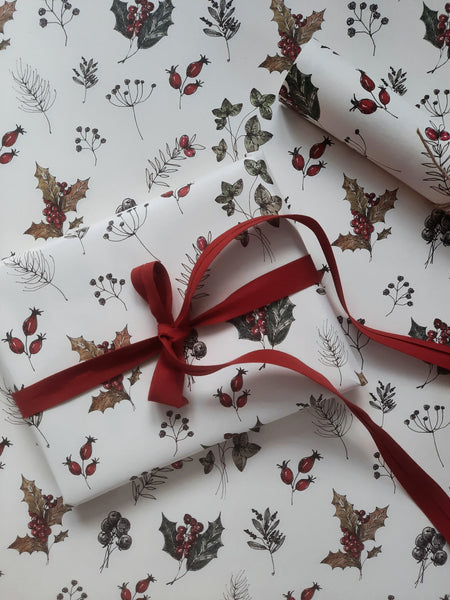 SET OF 3 pieces WINTER FLORALS pure white wrapping paper